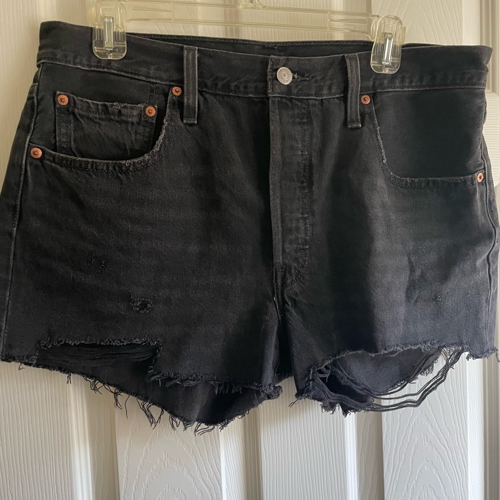 Levi's Black Distressed Jean Shorts with Frayed Hem